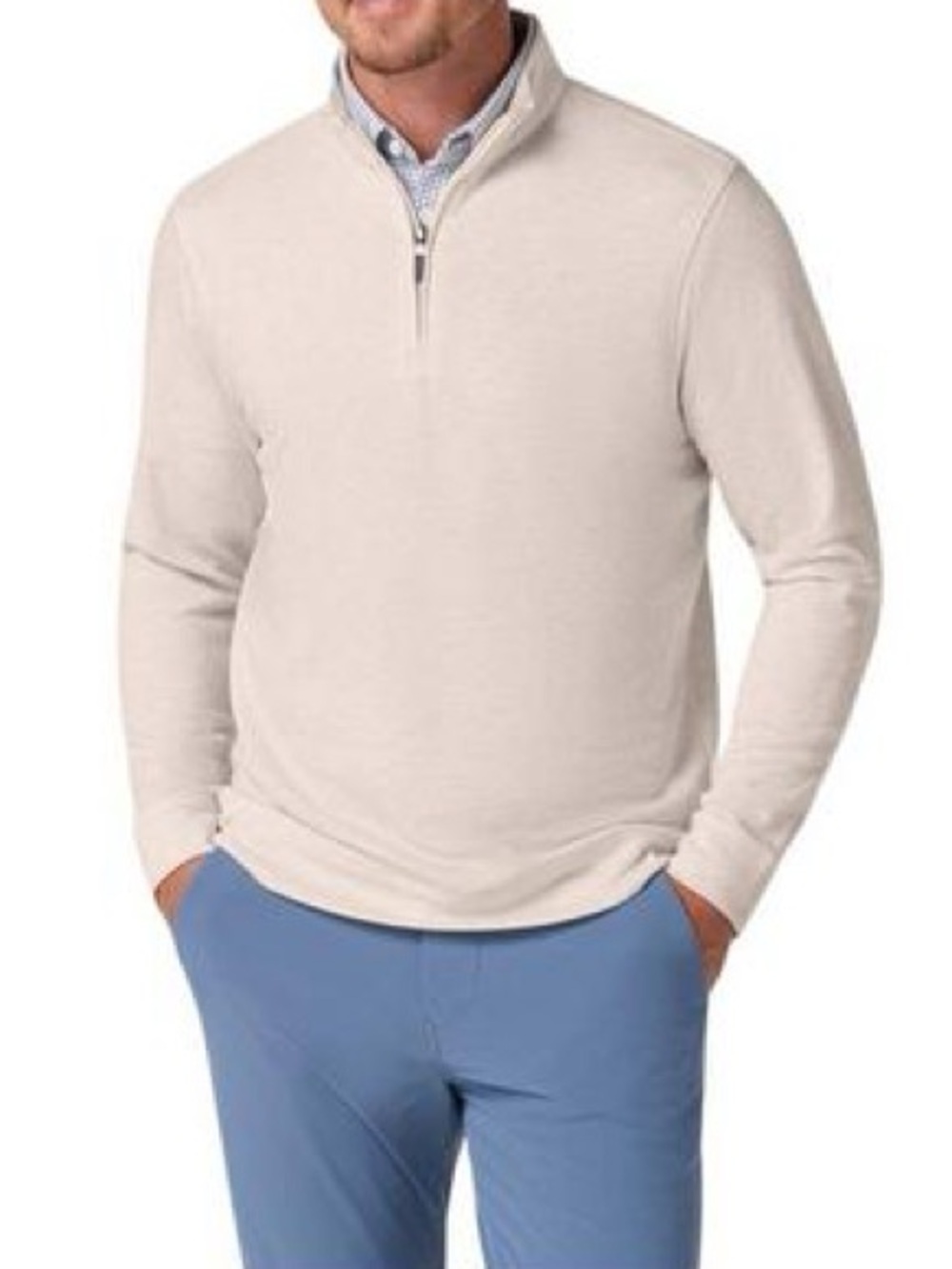 Mizzen + Main Crandall 1/4 Zip Pullover Sweater, Neutral Birch Heather – Size XL